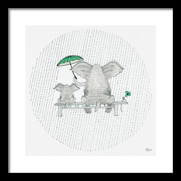 Elephant Mumma Love - Green - Framed Print