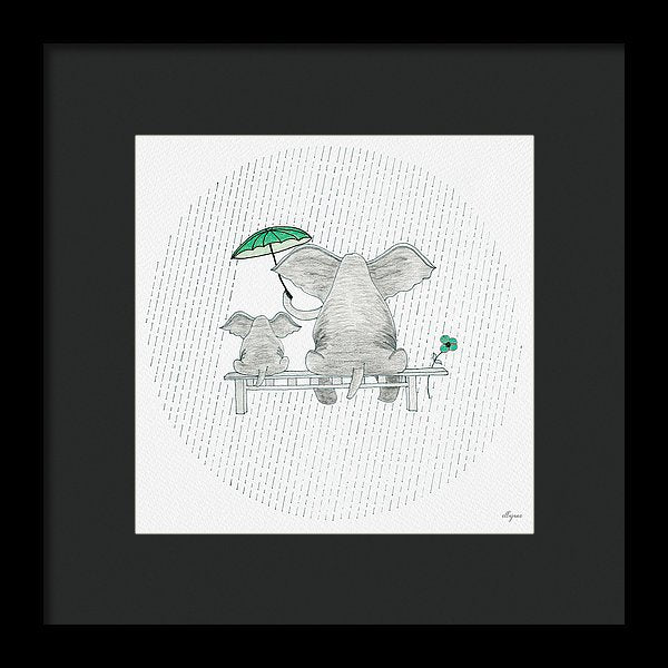 Elephant Mumma Love - Green - Framed Print