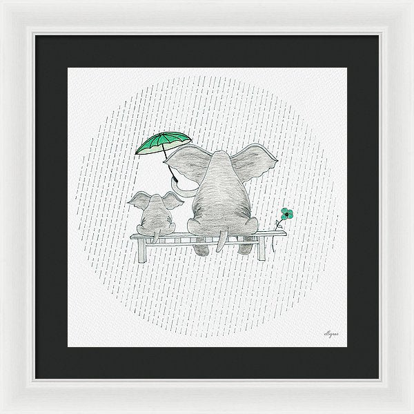 Elephant Mumma Love - Green - Framed Print