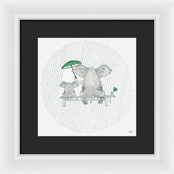 Elephant Mumma Love - Green - Framed Print