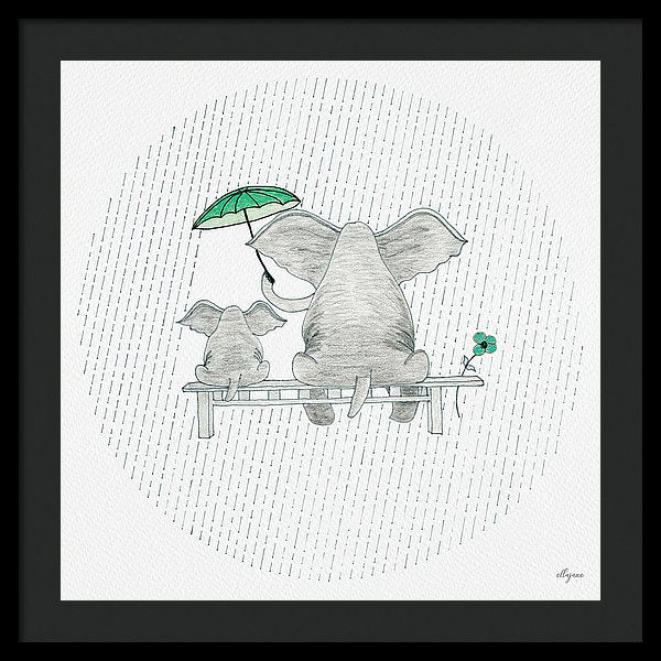 Elephant Mumma Love - Green - Framed Print