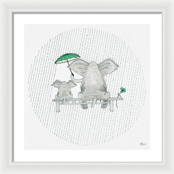 Elephant Mumma Love - Green - Framed Print