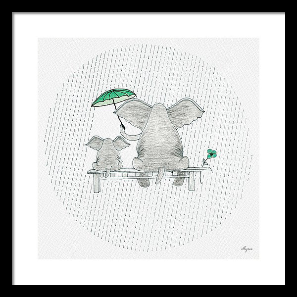 Elephant Mumma Love - Green - Framed Print