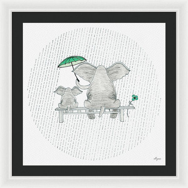 Elephant Mumma Love - Green - Framed Print