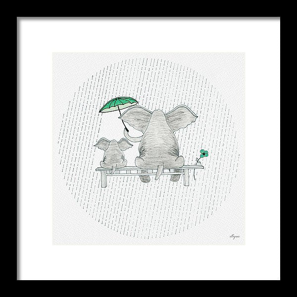 Elephant Mumma Love - Green - Framed Print