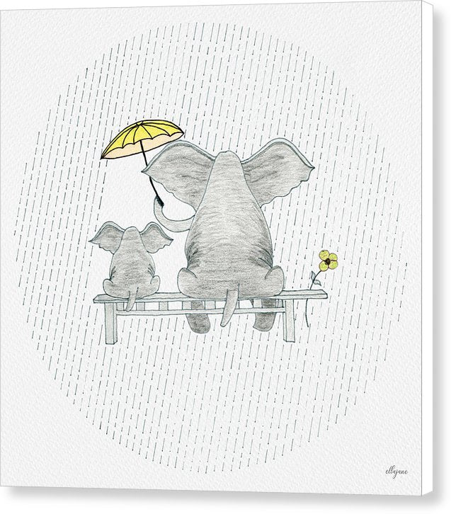 Elephant Mumma Love - Yellow - Canvas Print