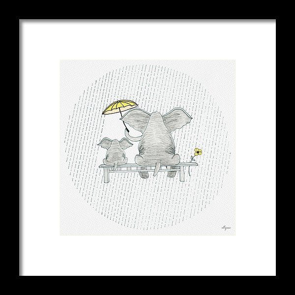 Elephant Mumma Love - Yellow - Framed Print