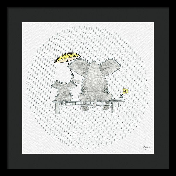 Elephant Mumma Love - Yellow - Framed Print