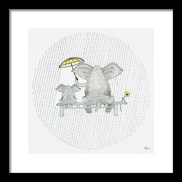 Elephant Mumma Love - Yellow - Framed Print