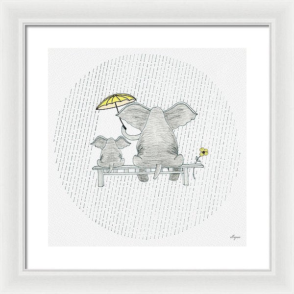 Elephant Mumma Love - Yellow - Framed Print