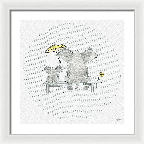 Elephant Mumma Love - Yellow - Framed Print