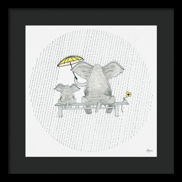 Elephant Mumma Love - Yellow - Framed Print