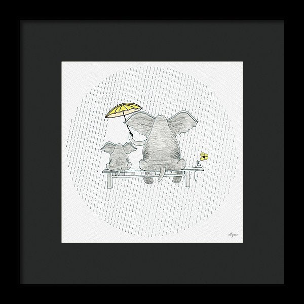 Elephant Mumma Love - Yellow - Framed Print