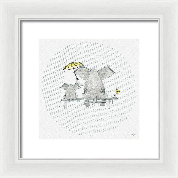 Elephant Mumma Love - Yellow - Framed Print