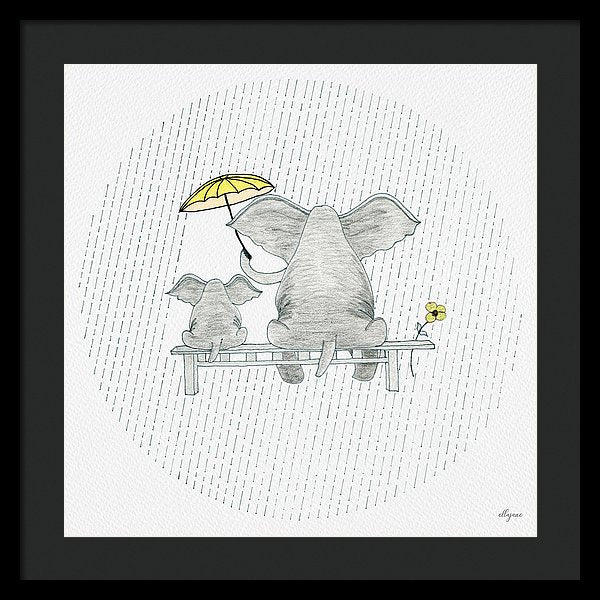 Elephant Mumma Love - Yellow - Framed Print