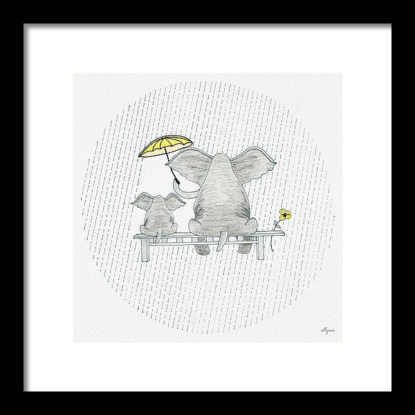 Elephant Mumma Love - Yellow - Framed Print