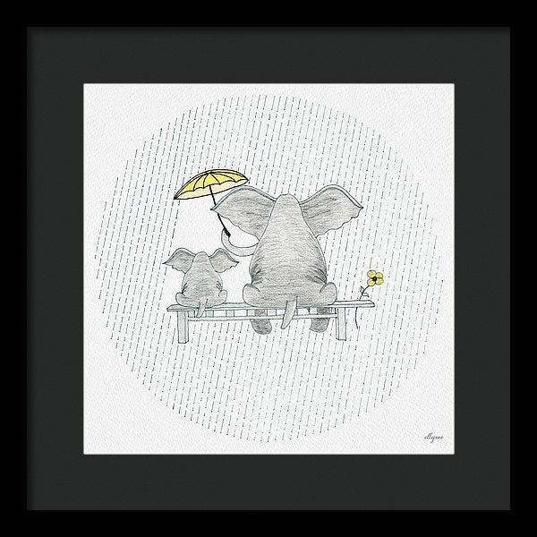 Elephant Mumma Love - Yellow - Framed Print