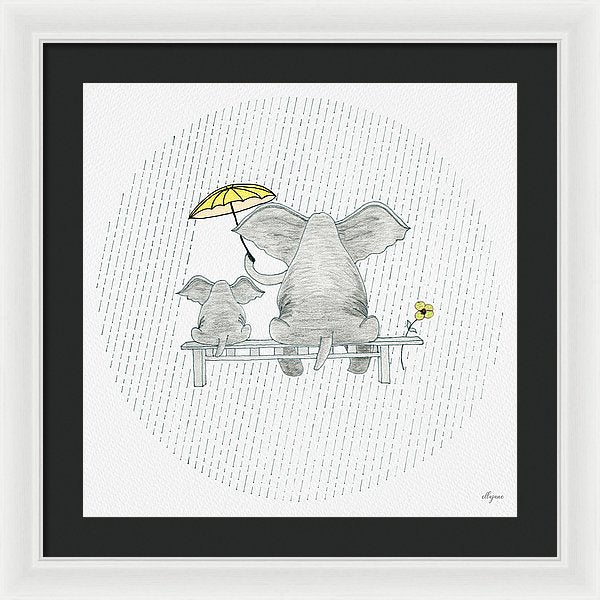 Elephant Mumma Love - Yellow - Framed Print