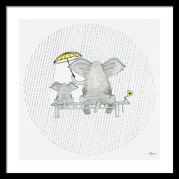 Elephant Mumma Love - Yellow - Framed Print