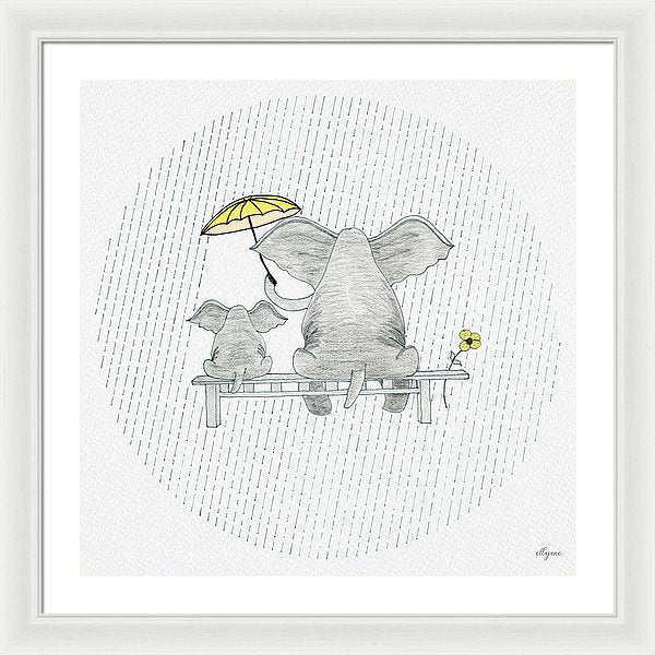 Elephant Mumma Love - Yellow - Framed Print