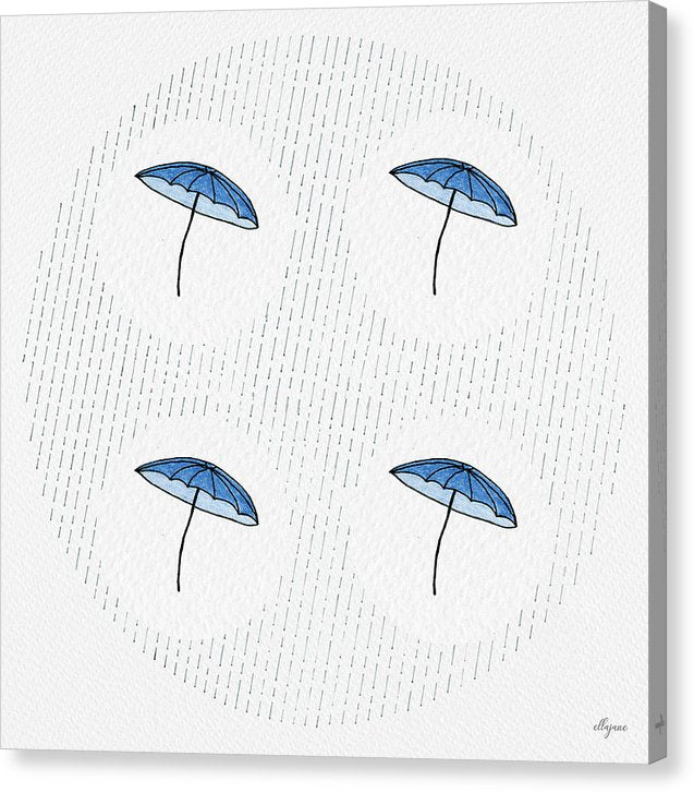 Four Umbrellas - Blue - Canvas Print