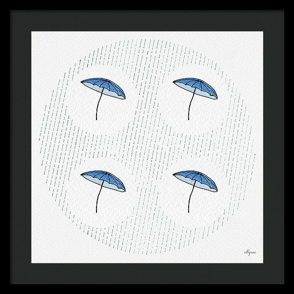 Four Umbrellas - Blue - Framed Print