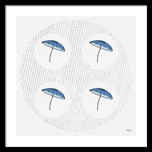 Four Umbrellas - Blue - Framed Print