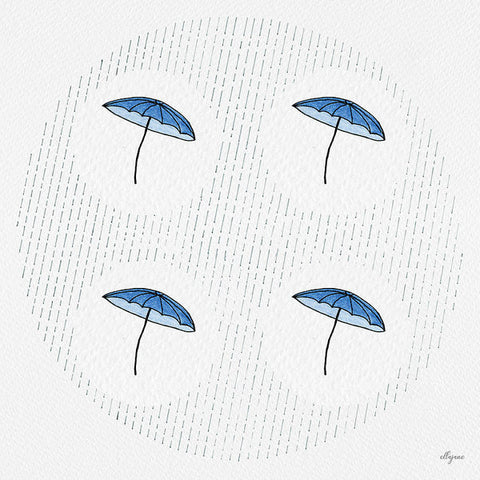 Four Umbrellas - Blue - Art Print