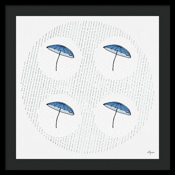 Four Umbrellas - Blue - Framed Print