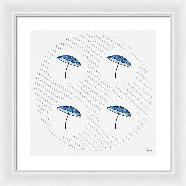 Four Umbrellas - Blue - Framed Print