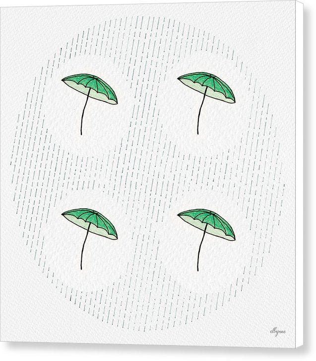 Four Umbrellas - Green - Canvas Print