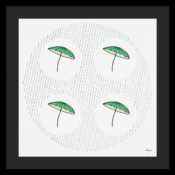 Four Umbrellas - Green - Framed Print