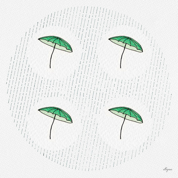 Four Umbrellas - Green - Art Print