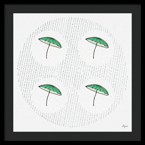 Four Umbrellas - Green - Framed Print