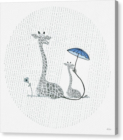 Giraffe Mumma Love - Blue - Canvas Print