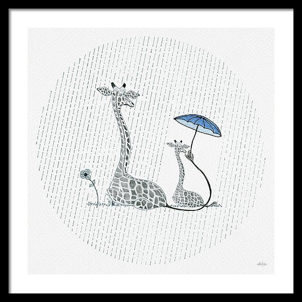 Giraffe Mumma Love - Blue - Framed Print