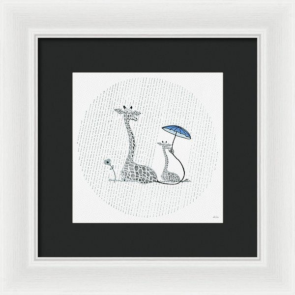 Giraffe Mumma Love - Blue - Framed Print