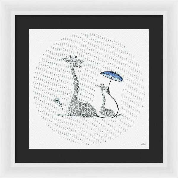 Giraffe Mumma Love - Blue - Framed Print