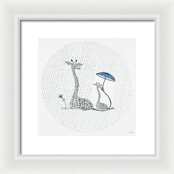 Giraffe Mumma Love - Blue - Framed Print