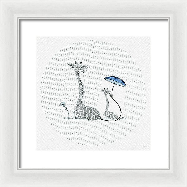 Giraffe Mumma Love - Blue - Framed Print