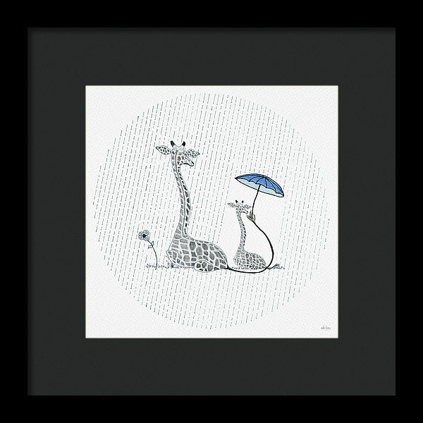 Giraffe Mumma Love - Blue - Framed Print