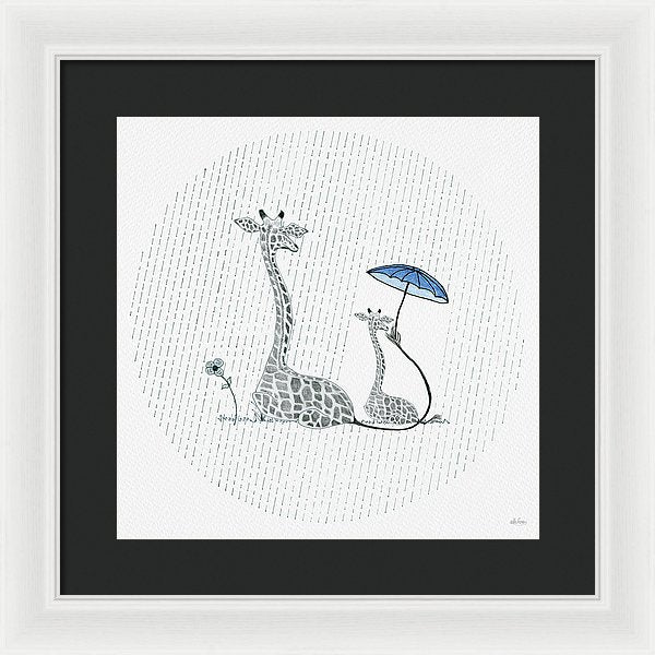 Giraffe Mumma Love - Blue - Framed Print