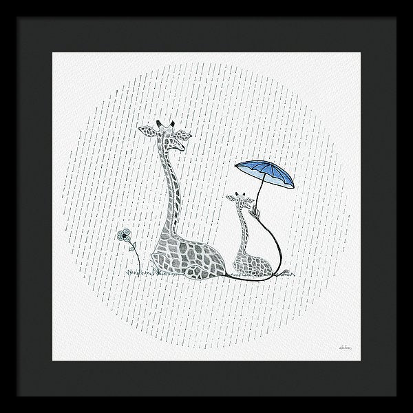 Giraffe Mumma Love - Blue - Framed Print