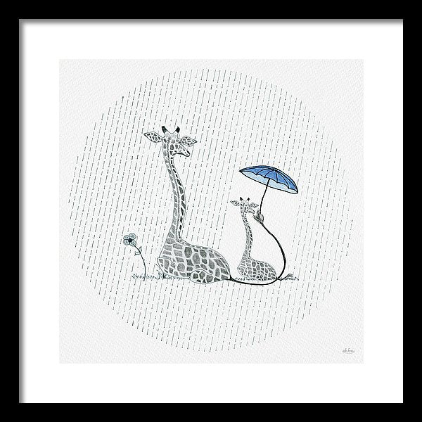 Giraffe Mumma Love - Blue - Framed Print