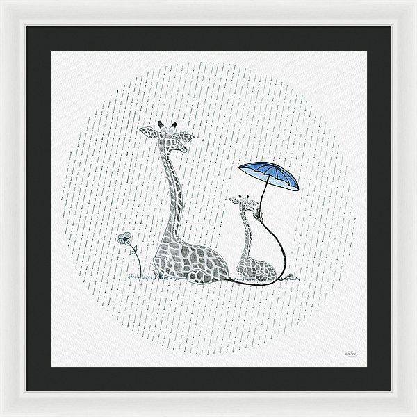 Giraffe Mumma Love - Blue - Framed Print