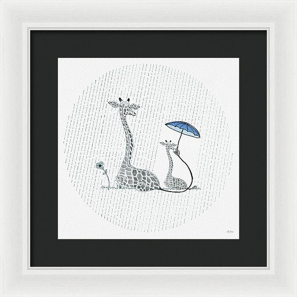 Giraffe Mumma Love - Blue - Framed Print