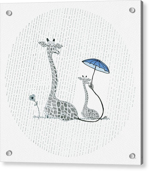 Giraffe Mumma Love - Blue - Acrylic Print