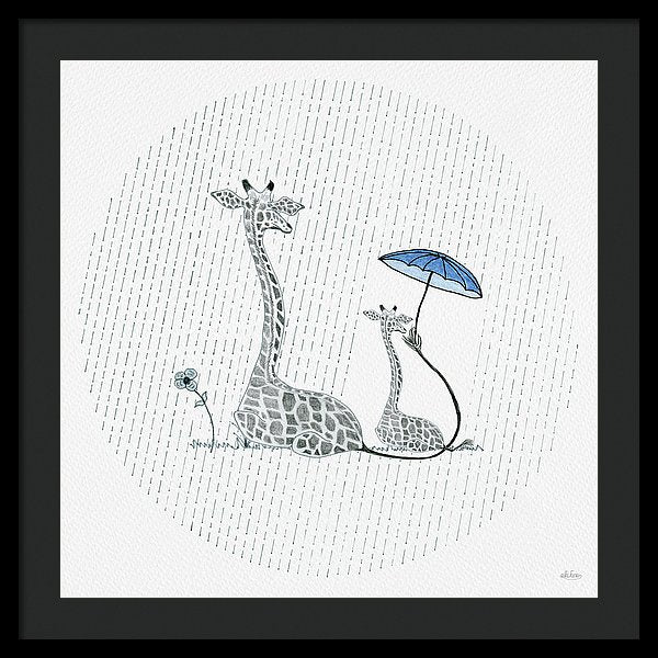 Giraffe Mumma Love - Blue - Framed Print