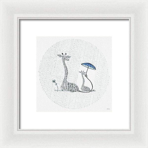 Giraffe Mumma Love - Blue - Framed Print