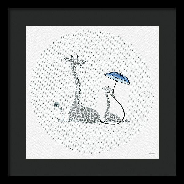 Giraffe Mumma Love - Blue - Framed Print